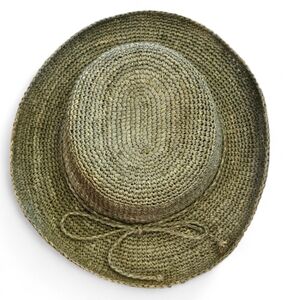 Scala Olive Green Twisted Raffia Straw Packable Boater Hat